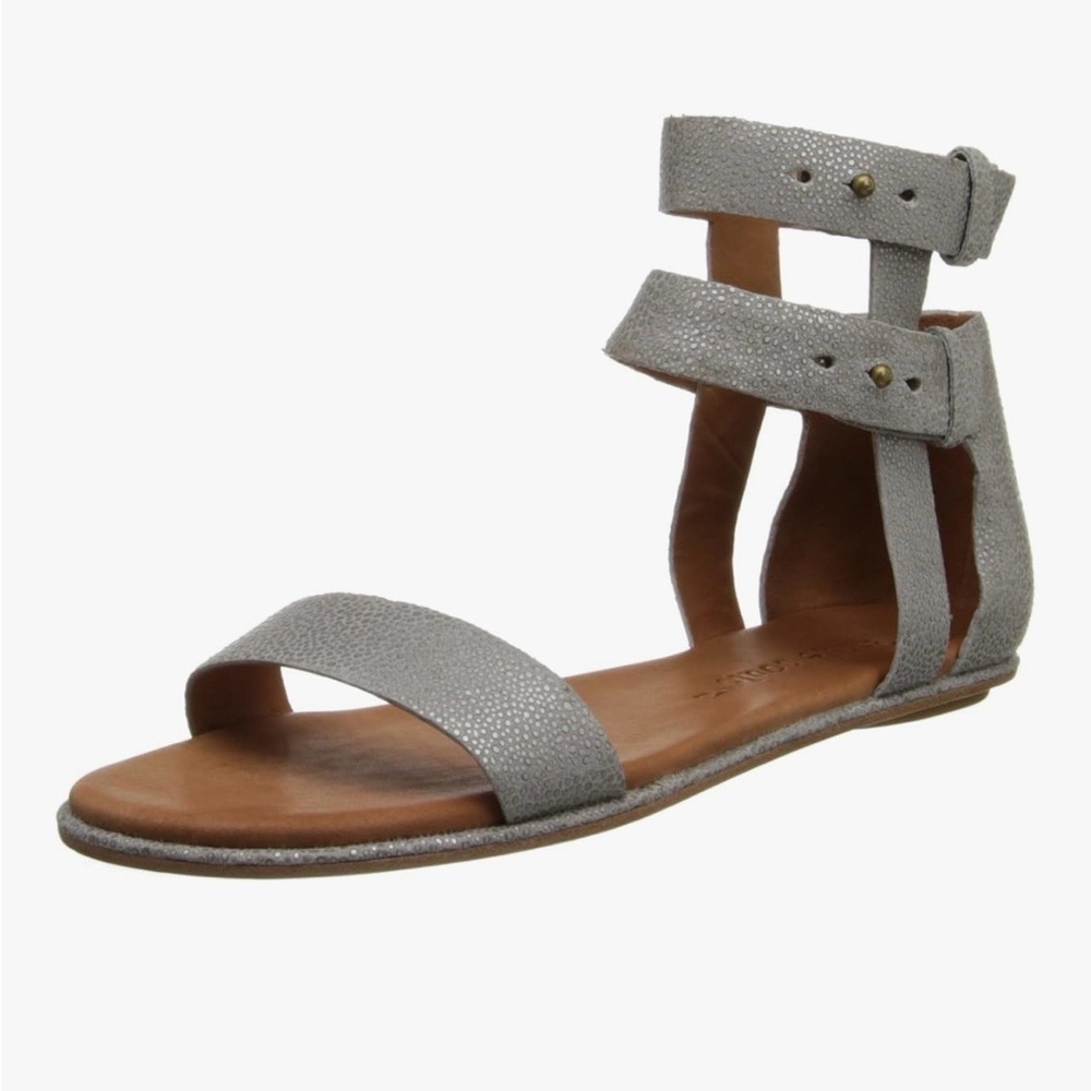 Gentle Soles Silver Textured Leather Sandals w Adjustable Ankle Straps, Size
7.5